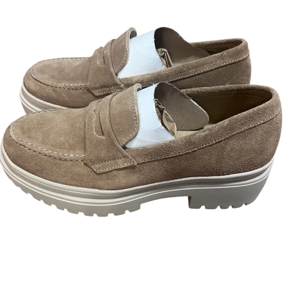 New In Box. Portland Leather Patina Zoe Chunky Loafer in Taupe suede.  Size 7 - Picture 3 of 8